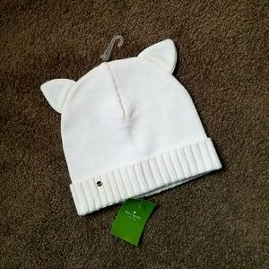 Kate Spade white cat ears beanie